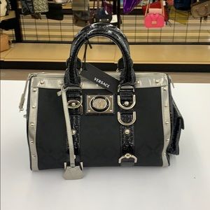 Versace Snap Out Of Leather Black/Silver Satchel